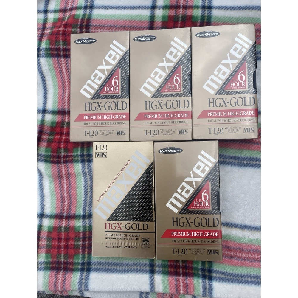 Maxell HGX-Gold T-120 6 Hour Blank VHS Video Cassette Tapes 5 Pack Sealed